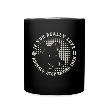 Vegan Fleischlos Tierlieb & Veganer - Tasse einfarbig - Schwarz - Vorne