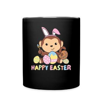 happy easter sweet monkey Easter with Easter eggs - Full Colour Mug - black - Front