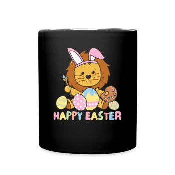 joyeux lion de Pâques doux Pâques avec des œufs de Pâques - Mug uni - noir - Devant
