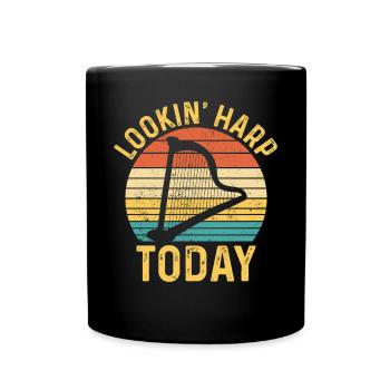 Harfenspieler Harfenist Retro - Tasse einfarbig - Schwarz - Vorne