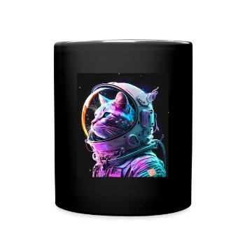 Cat Kitten Space Astronaut Cosmos Neon - Full Colour Mug - black - Front