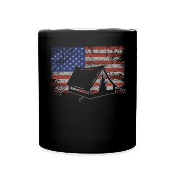 Camping Retro USA Flag Bushcraft 4th of July - Full Colour Mug - black - Front