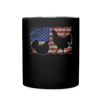 Chicken Farmer Retro USA Flag Farmer 4th of July - Full Colour Mug - black - Front