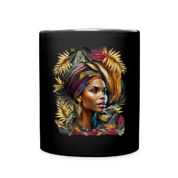 Stolze afrikanische Königin Frau Tropische Blumen - Tasse einfarbig - Schwarz - Vorne