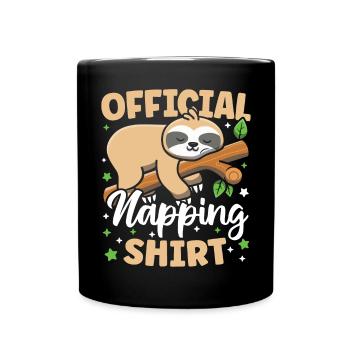 Official Napping Shirt Cute Kawaii Sleeping Sloth - Full Colour Mug - black - Front