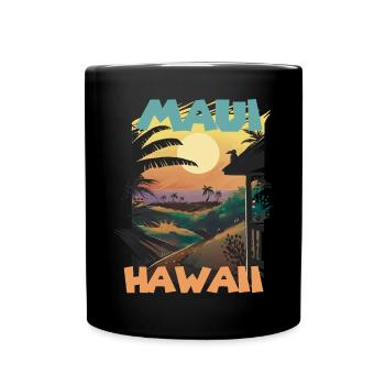 Retro Maui Hawaii Palmen Surfen im Ozean - Tasse einfarbig - Schwarz - Vorne