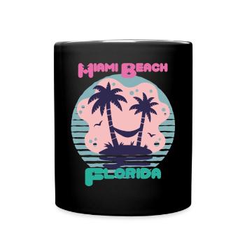 Miami Beach Florida Palm Trees Beach Ocean Surfing - Full Colour Mug - black - Front