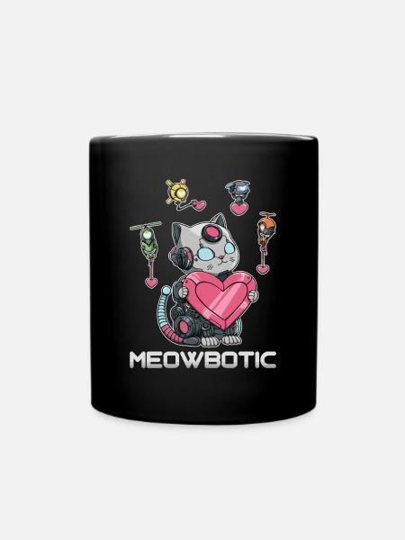 Roboter Katze Liebe - Tasse einfarbig - Schwarz