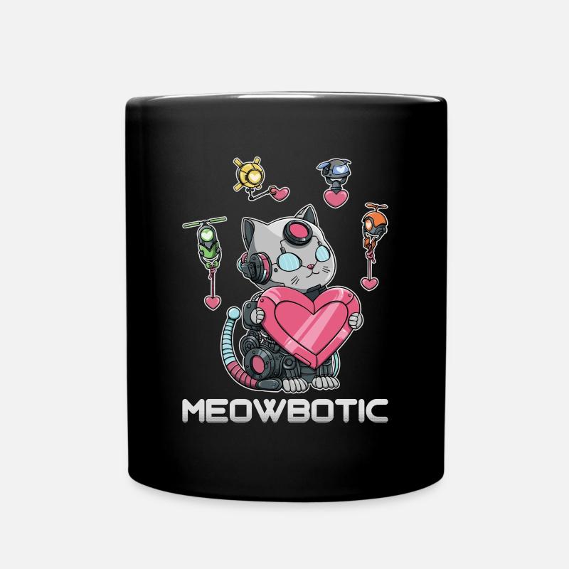 Roboter Katze Liebe - Tasse einfarbig - Schwarz