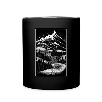 Hiking Mountaineering Mountains Outdoor Line Art - Full Colour Mug - black - Front