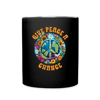 Hippie Peace Zeichen Frieden Blumen Blumenkind - Tasse einfarbig - Schwarz - Vorne