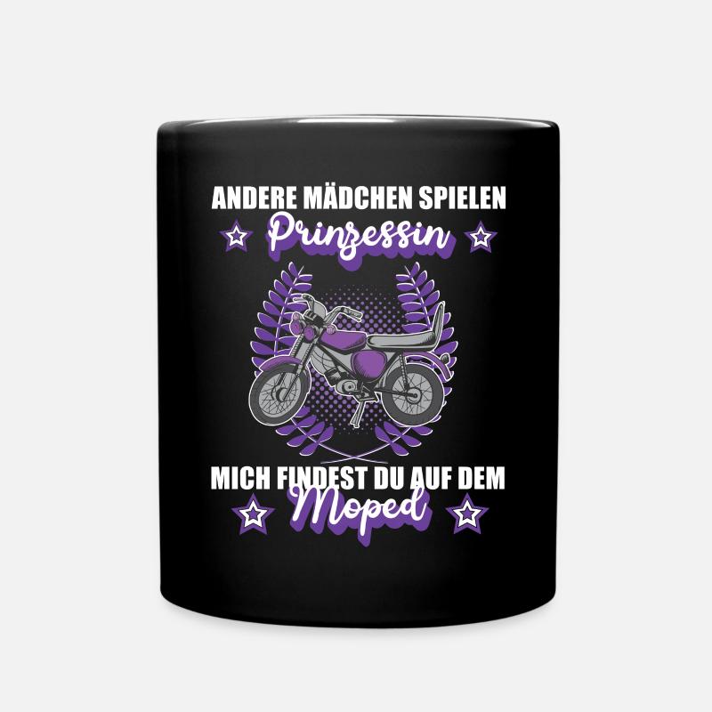 Moped Mopedfahrerin Mofa Retro Zweitakt Kleidung - Tasse einfarbig - Schwarz