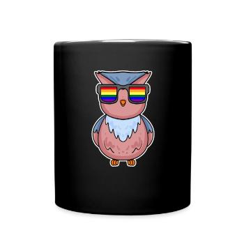 Regenbogen - Eule mit Brille - Tasse einfarbig - Schwarz - Vorne