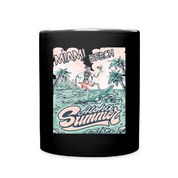 Miami Beach Vacances Floride Palmiers Plage Surf - Mug uni - noir - Devant