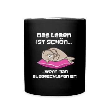 Ausgeschlafen Robbe Schlafen - Tasse einfarbig - Schwarz - Vorne