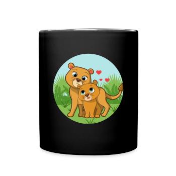 Lion Mama Baby - Full Colour Mug - black - Front