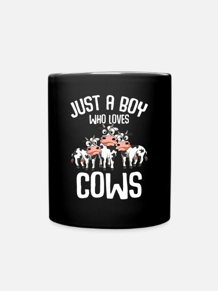 Just A Boy Who Loves Cows Farmers Cow Kids Toddler - Full Colour Mug - black