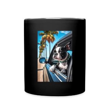 Boston Terrier Sunglasses Beach Palm Summer - Full Colour Mug - black - Front