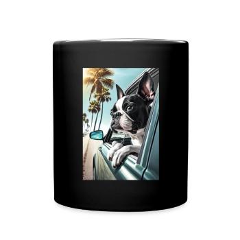 Boston Terrier Sunglasses Beach Palm Summer - Full Colour Mug - black - Front