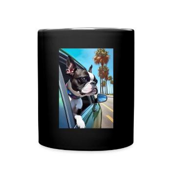 Boston Terrier Sunglasses Beach Palm Summer - Full Colour Mug - black - Front