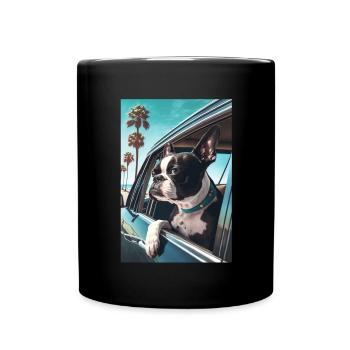 Boston Terrier Sunglasses Beach Palm Summer - Full Colour Mug - black - Front