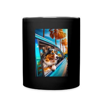 Australian Shepherd Sunglasses Beach Palm Trees - Full Colour Mug - black - Front