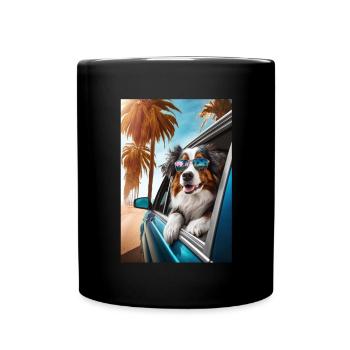 Australian Shepherd Sunglasses Beach Palm Trees - Full Colour Mug - black - Front
