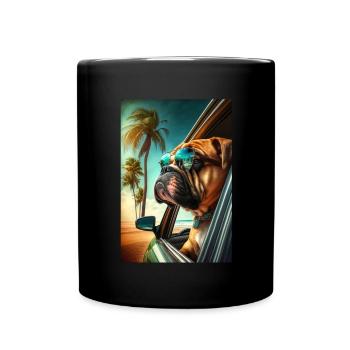 English Bulldog Sunglasses Beach Palm Trees - Full Colour Mug - black - Front