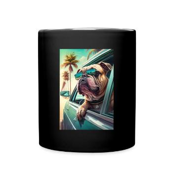 English Bulldog Sunglasses Beach Palms - Full Colour Mug - black - Front