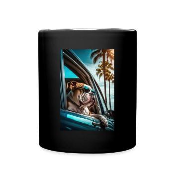 English Bulldog Sunglasses Beach Palm Trees - Full Colour Mug - black - Front