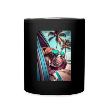 English Bulldog Sunglasses Beach Palms - Full Colour Mug - black - Front