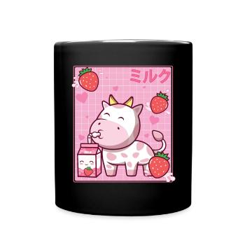 Kawaii Rosa Erdbeere Kuhmilch Shake Otaku Anime - Tasse einfarbig - Schwarz - Vorne