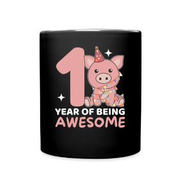 Pig for the 1st birthday for children one year old - Full Colour Mug - black - Front