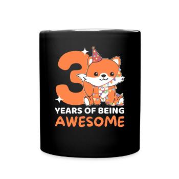 Fuchs zum 3. Geburtstag Kinder drei Jahre alt - Tasse einfarbig - Schwarz - Vorne