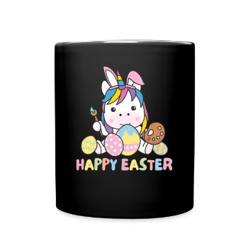 happy easter süßes Einhorn Ostern mit Ostereiern - Tasse einfarbig - Schwarz - Vorne