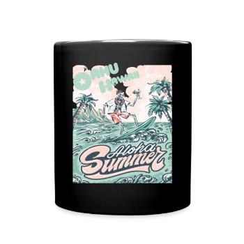 Oahu Hawaii Palm Trees Retro Ocean Surfing - Full Colour Mug - black - Front