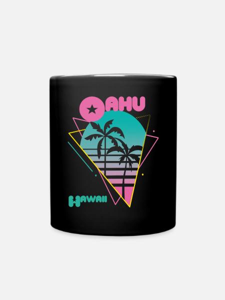 Retro Oahu Hawaii Palmen Surfen im Ozean - Tasse einfarbig - Schwarz