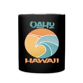 Oahu Vacances Hawaï Palmiers Plage Océan Surf - Mug uni - noir - Devant