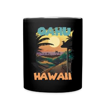 Palm Hawaii Oahu Vacation Beach Ocean - Full Colour Mug - black - Front