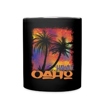 Family Vacation Hawaii Oahu Palm Tree Beach Ocean - Full Colour Mug - black - Front