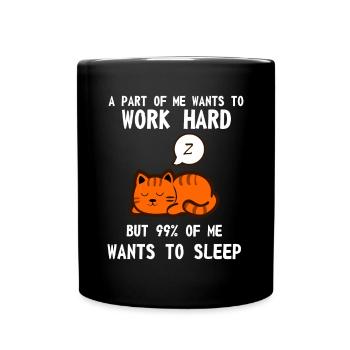 Lazy Cat Sleeping Tired Work Motivation - Full Colour Mug - black - Front