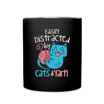 Chat À Tricoter Et Fil Félin Tricoteur Crochet - Mug uni - noir - Devant