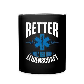 Retter Mit Herz Und Leidenschaft - Tasse einfarbig - Schwarz - Vorne