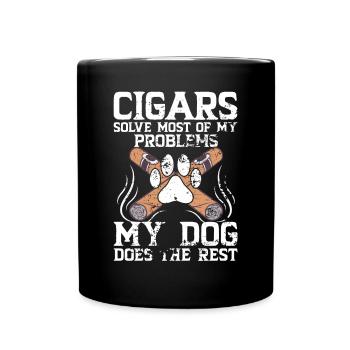 Cigare et chiens fumant des toabacos - Mug uni - noir - Devant