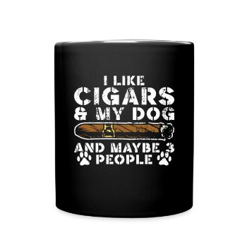 Cigare et chiens fumant des toabacos - Mug uni - noir - Devant