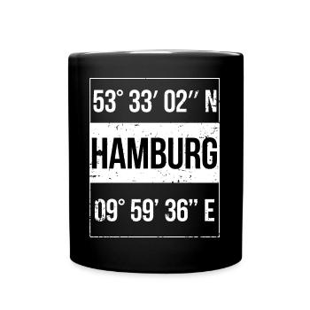 Hamburg Koordinaten - Tasse einfarbig - Schwarz - Vorne