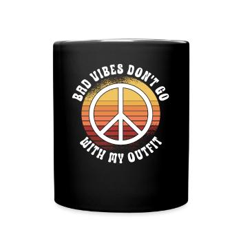 Hippie Peace Zeichen Frieden Blumen Blumenkind - Tasse einfarbig - Schwarz - Vorne