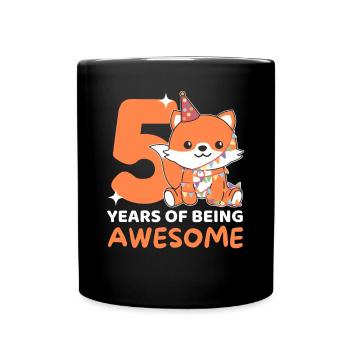 Fuchs zum 5. Geburtstag Kinder fünf Jahre alt - Tasse einfarbig - Schwarz - Vorne