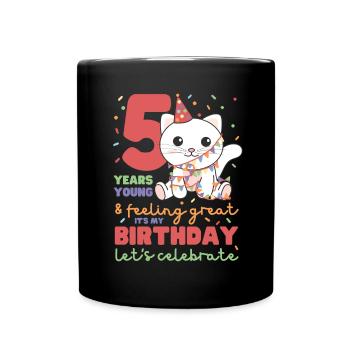 Cat for 5th birthday children five years old - Full Colour Mug - black - Front