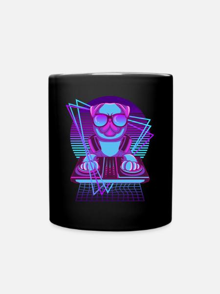 Party Music Techno Dogs Vaporwave DJ Pug Dog - Mug uni - noir